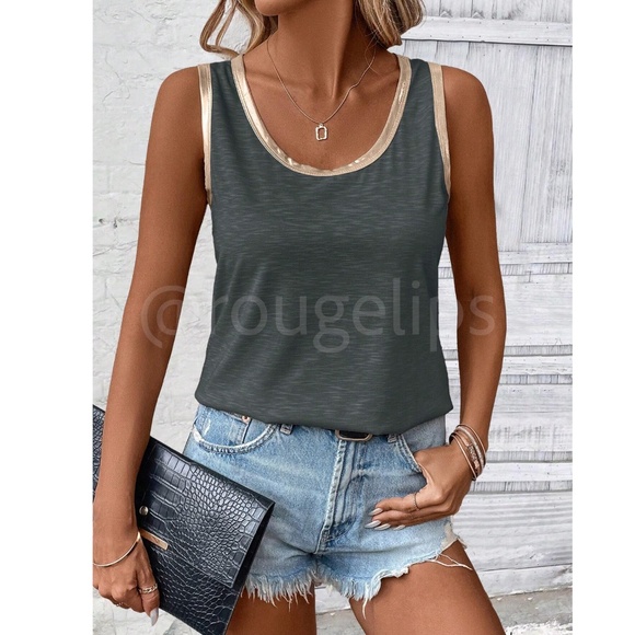 Grey Tank Top Gold Piping Trim - Picture 3 of 8